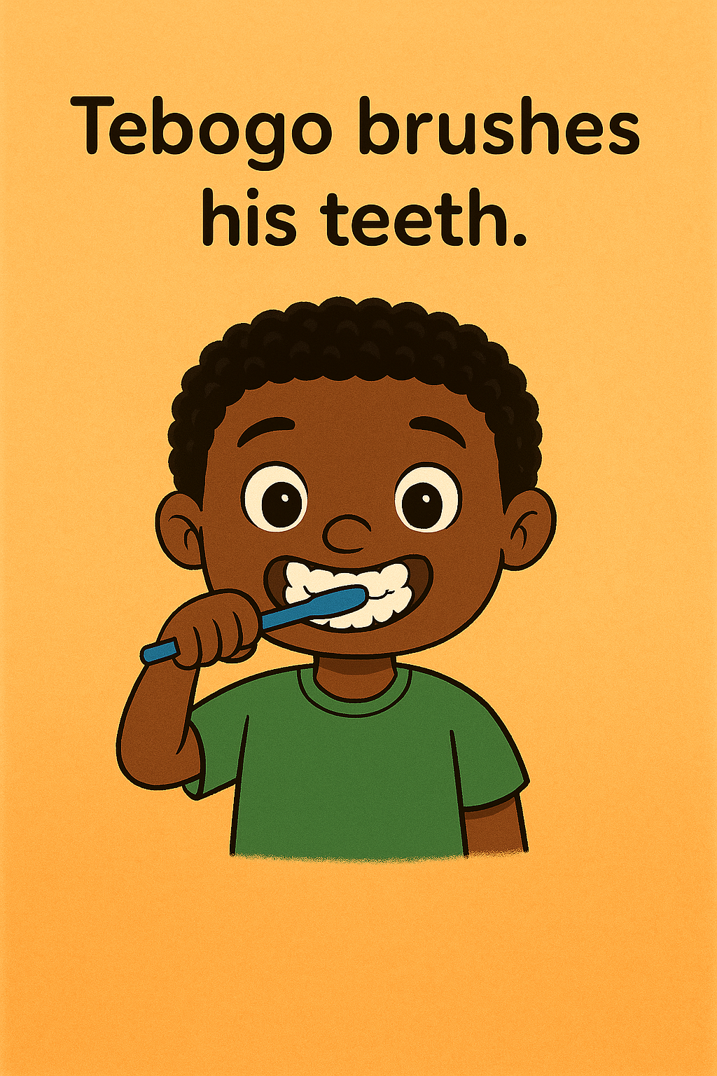 Tebogo brushes his teeth